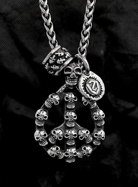 原创高街项链男潮小众反战骷髅头吊坠钛钢复古个性酷帅嘻哈毛衣链