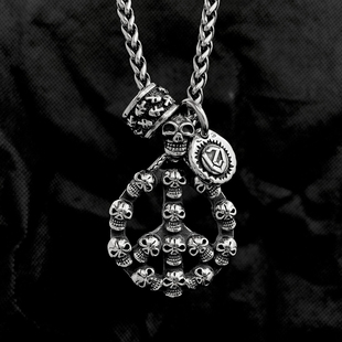 原创高街项链男潮小众反战骷髅头吊坠钛钢复古个性酷帅嘻哈毛衣链