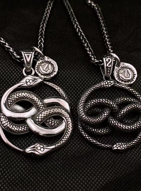 乌洛波洛斯永恒之蛇项链钛钢男