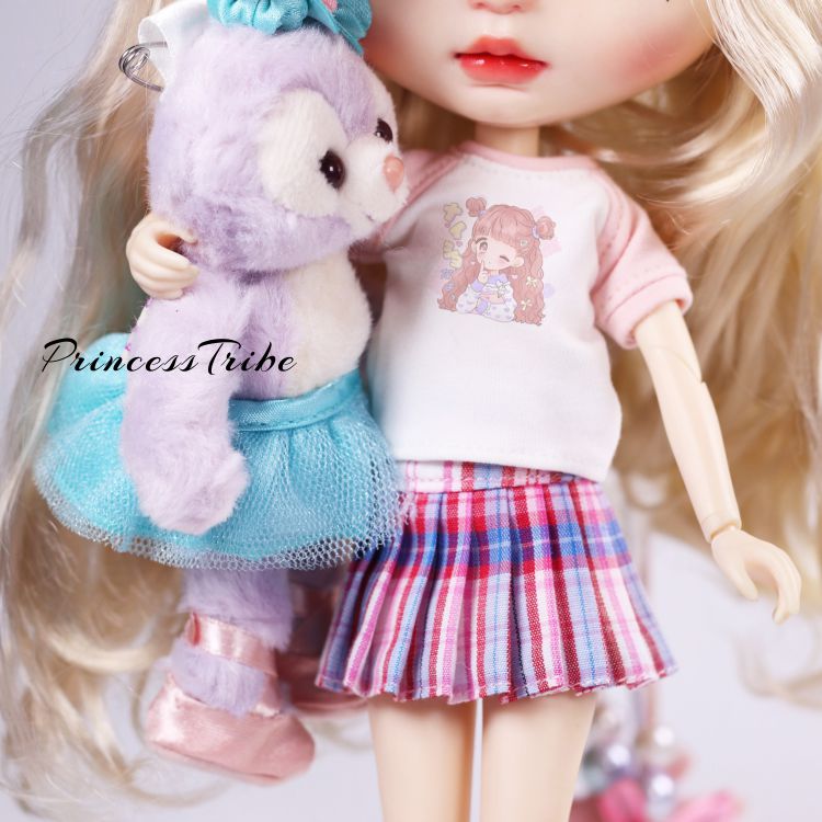 可爱日系少女印花T恤插肩blythe丽佳小布娃衣holala胶皮ob24可儿