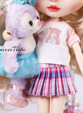 可爱日系少女印花T恤插肩blythe丽佳小布娃衣holala胶皮ob24可儿