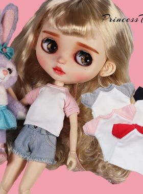 新品4色blythe小布娃娃插肩修身T恤短上衣百搭珍妮丽嘉holala娃衣