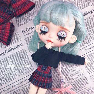 高配版精品blythe格纹百褶裙小布ob24/azs可儿巴比mini制服裙licc