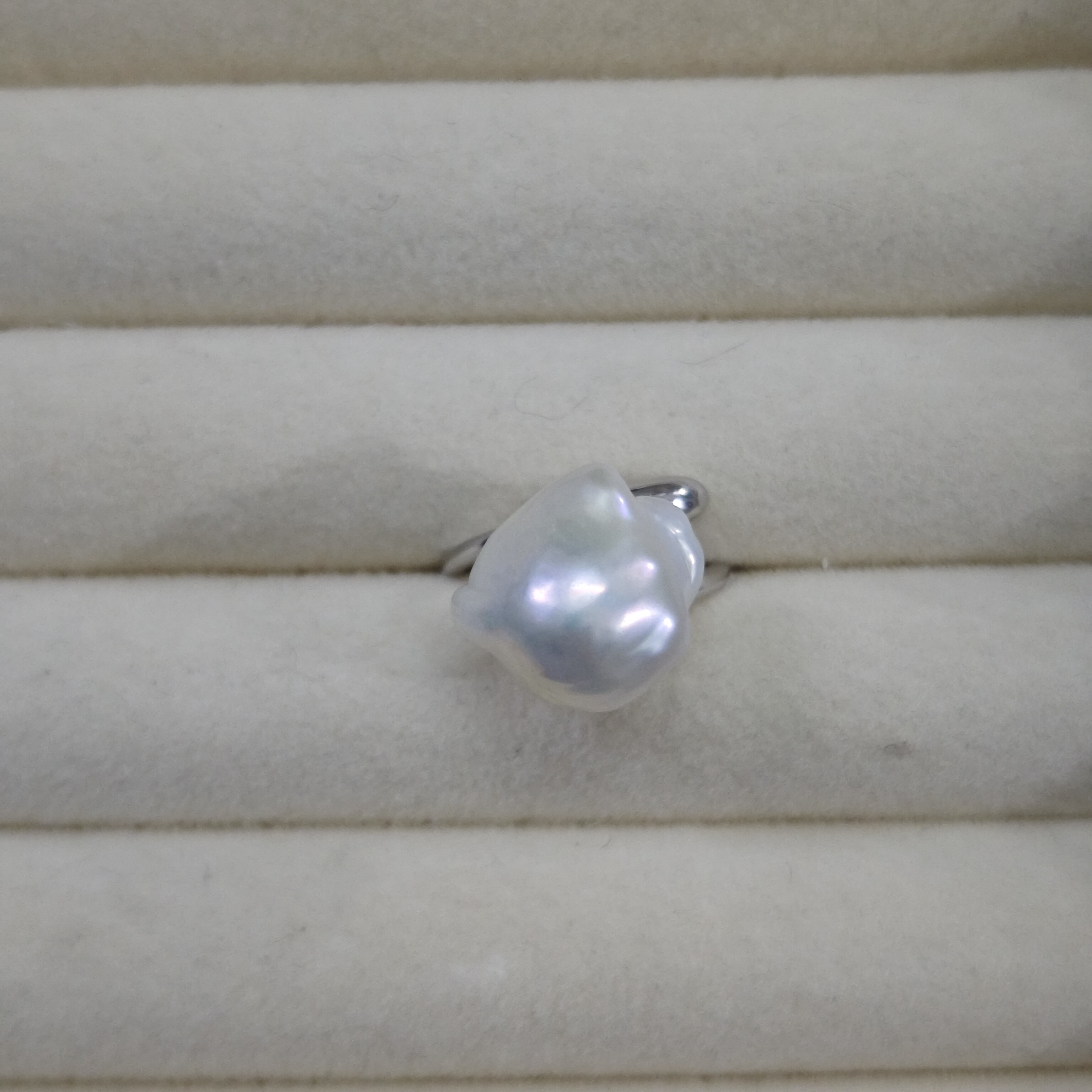 13-14mm胖饺子巴洛克珍珠戒指(925银戒托)