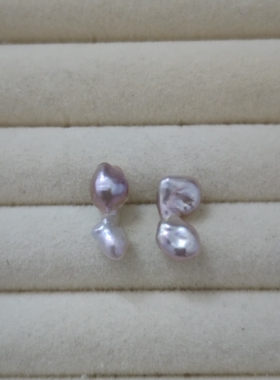 8x16mm粉紫色碎银子珍珠耳钉(S925银针)