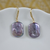 14.5x19mm紫色大方块珍珠耳坠 925银耳钩