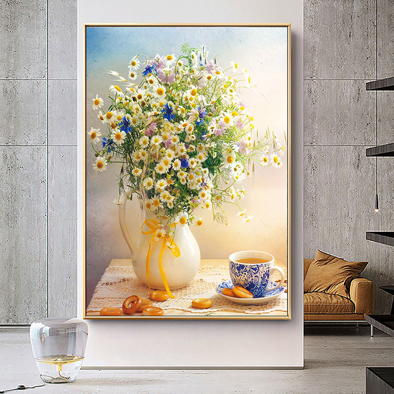 蒙娜丽莎十字绣小雏菊欧式花瓶满绣2020新款客厅卧室玄关小幅刺绣