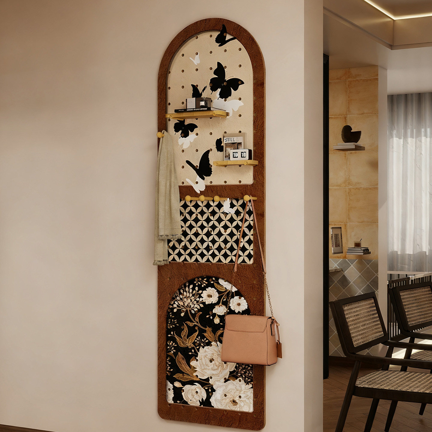 中古风蝴蝶实木洞洞板收纳置物架家用陈列架花卉装饰收纳洞洞板墙,住宅家具,搁板/置物架/家用陈列架,淘宝优惠券,粉丝福利购,淘宝优惠卷