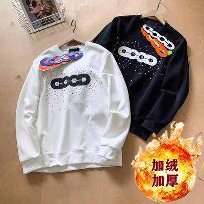 2025冬季潮流GOOD彩钻字母加绒卫衣印花时尚情侣款圆领长袖上衣潮