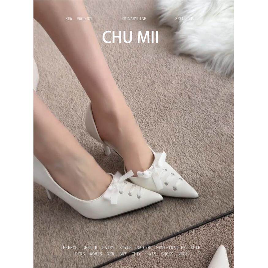 羊皮版~小众设计感尖头凉鞋女真皮侧空细跟高跟鞋绝美配裙子单鞋