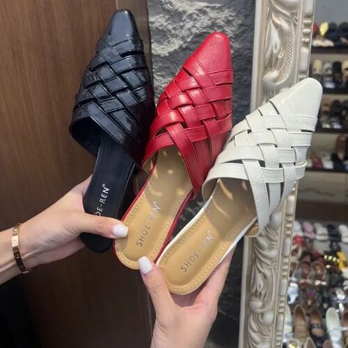 SHOE-REN复古编织一字拖