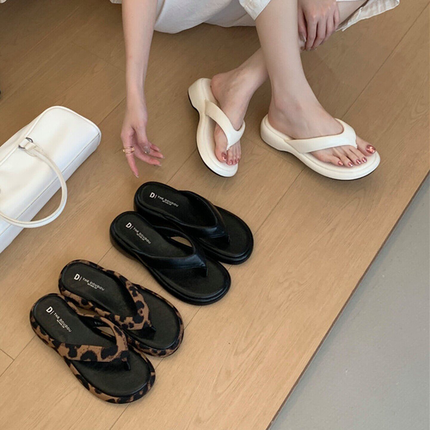 厚底韩版豹纹人字拖女夏