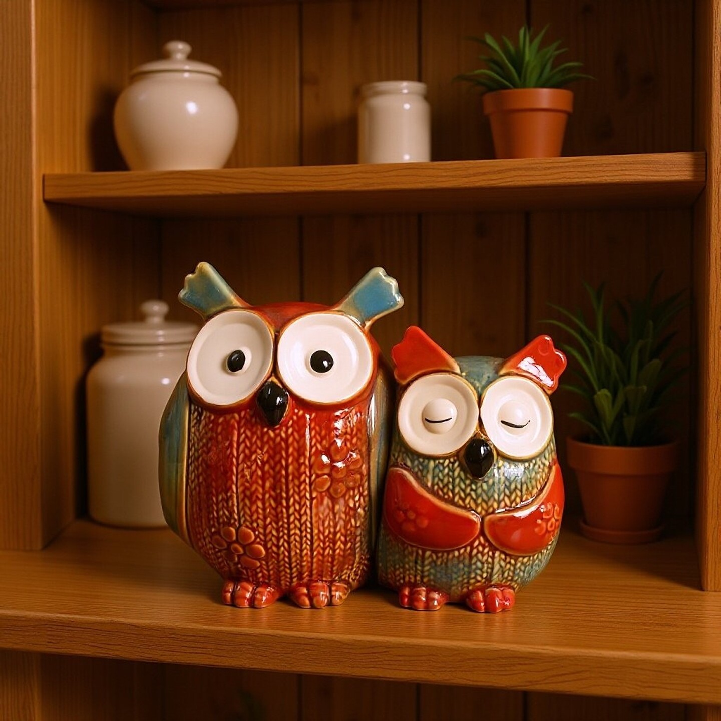 田园风陶瓷可爱猫头鹰客厅装饰摆件高级感创意电视柜酒柜工艺品