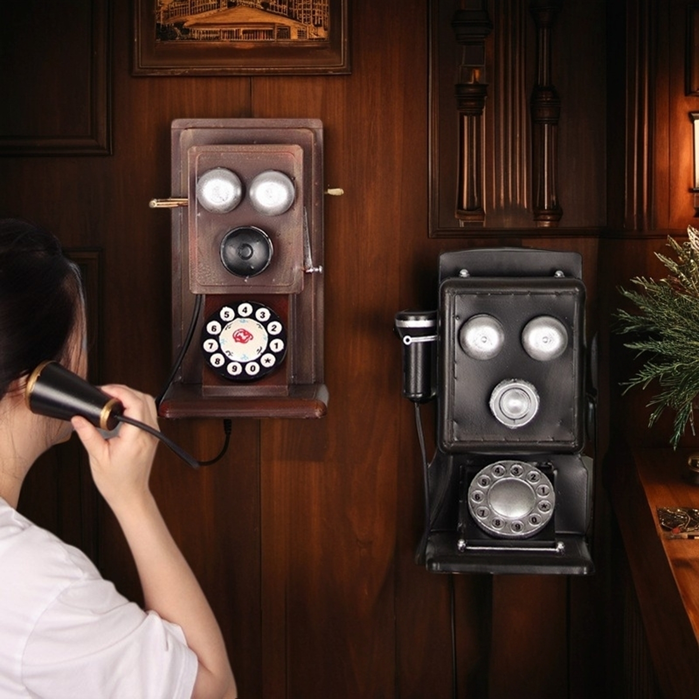 手摇复古电话机模型老上海摆件民国怀旧老物件道具古董转盘座机