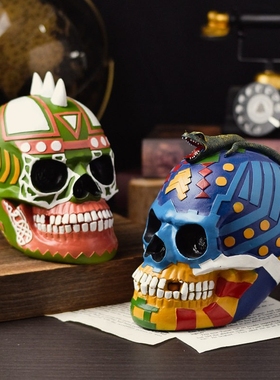 朋克风万圣节仿真骷髅头装饰摆件