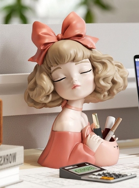 1心女孩笔筒卡通可爱大容量桌面收纳筒 学生用创意文具笔架