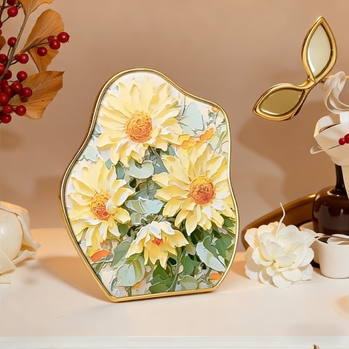 法式奶油风向日葵装饰画摆件高级感桌面摆台画框创意轻奢小众艺术,家居饰品,桌面摆台画,淘宝优惠券,粉丝福利购,淘宝优惠卷