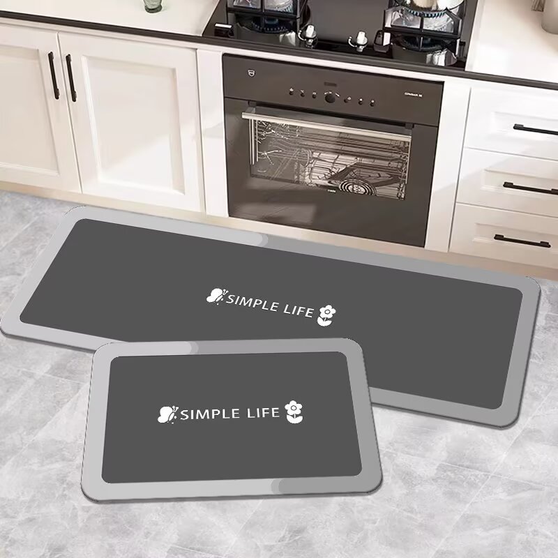 硅藻泥吸水吸油厨房地垫简约灰色长条防滑地毯耐脏门口脚垫可机洗