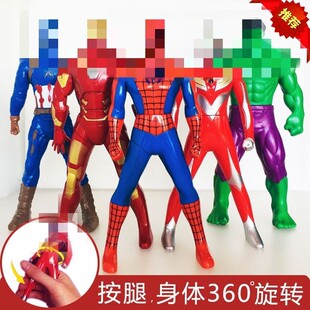 抖音按压旋转奥特迪迦赛罗钢铁曼超人侠蜘蛛复联手办模型玩具