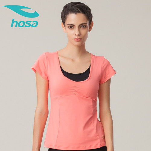 hosa浩沙正品女士瑜伽服假两件修身运动健身短袖上衣T恤117361405