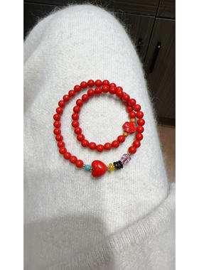 高含量朱砂屁桃多圈6mm手链女红色本命年护身轻奢高级感 旭阳