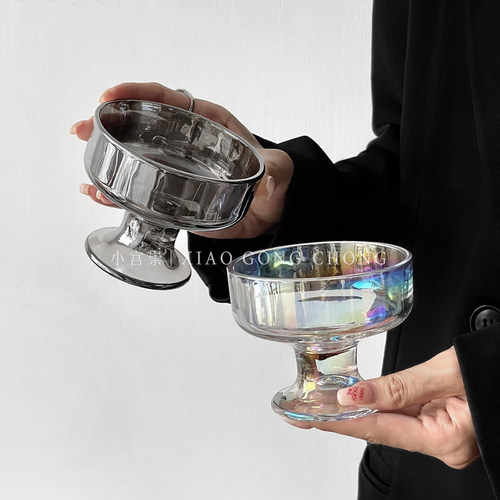 ins风简约家用高脚玻璃甜品杯