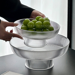 高脚玻璃水果盘家用客厅茶几轻奢干果盘高级感多层零食糖果摆放盘