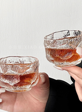 侘寂风冰川小酒杯中古vintage玻璃杯主人杯一口杯功夫茶杯品茗杯