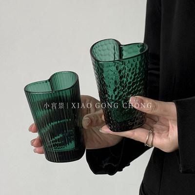 玻璃杯复古森绿色爱心杯