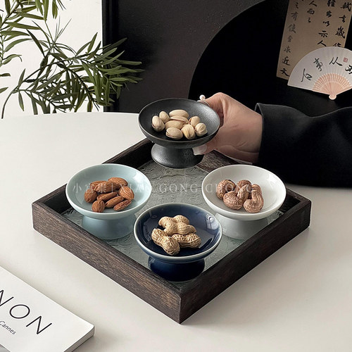 中式复古精致高脚陶瓷干果盘套装