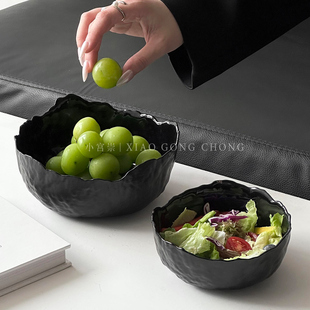 高级感磨砂黑蔬菜沙拉碗客厅茶几家用玻璃碗水果盘干果零食摆放盘