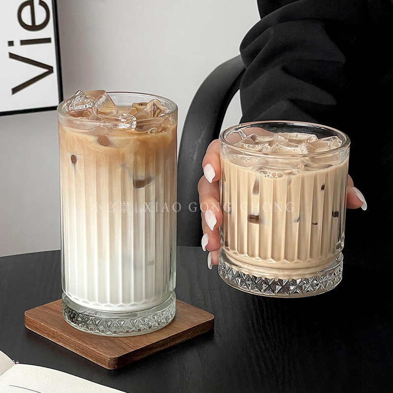 ins风古典条纹玻璃咖啡杯
