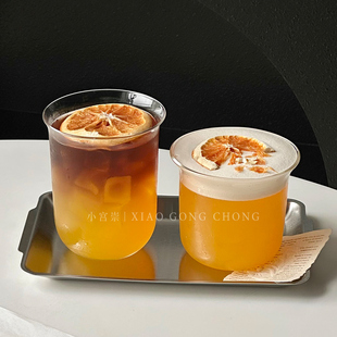 简约扩口轻薄玻璃杯拿铁美式咖啡杯自制创意饮品杯奶茶果汁果茶杯