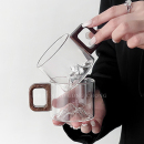 观山迷你泡茶杯耐高温家用高级感喝水杯品茗杯 玻璃木柄小茶杯中式