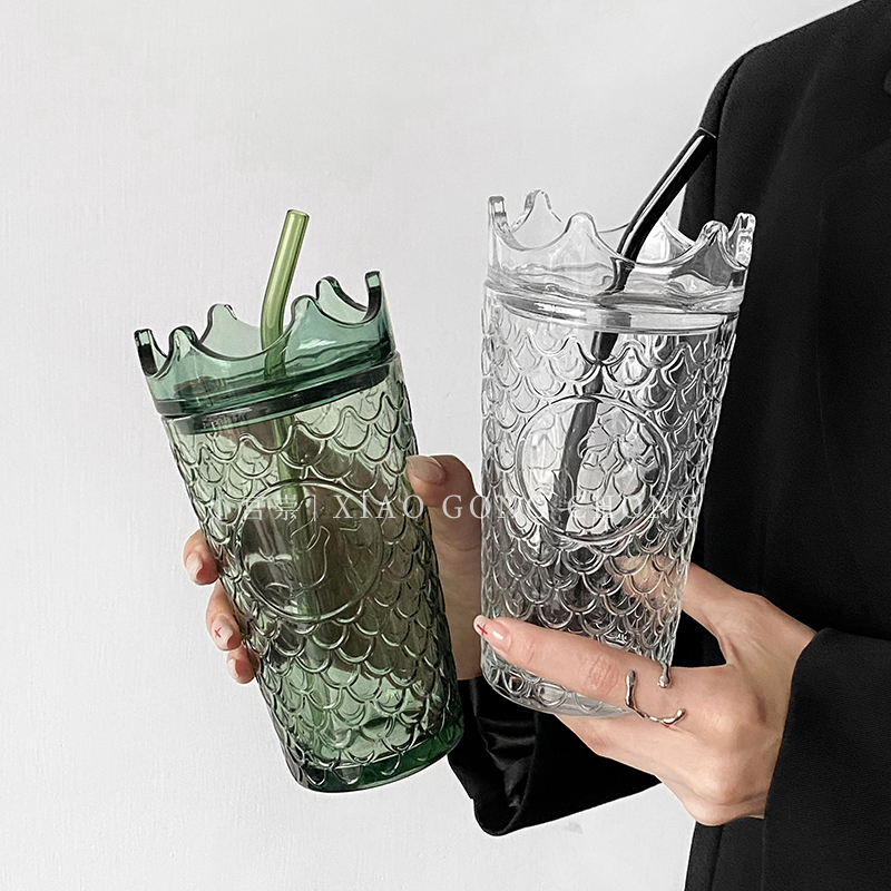 玻璃吸管杯大容量带盖带吸管杯办公室夏季高颜值女王杯奶茶水果杯,餐饮具,玻璃杯,淘宝优惠券,粉丝福利购,淘宝优惠卷