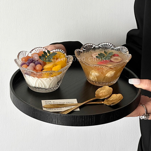 ins风花瓣浮雕甜品碗高级感家用玻璃酸奶碗糖水碗冰淇淋碗燕麦碗