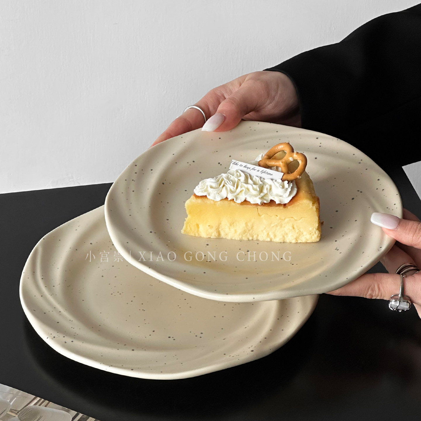 创意ins风泼墨陶瓷甜品盘复古高颜值下午茶蛋糕盘西餐摆盘早餐盘