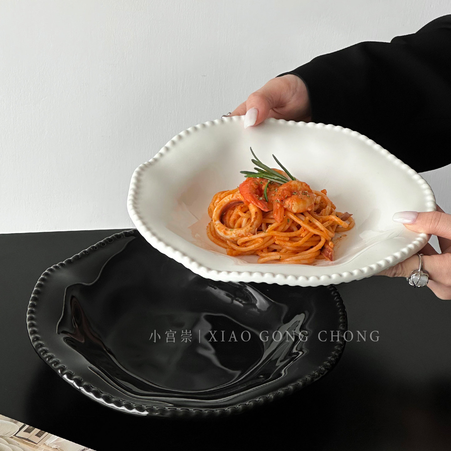 ins奶油风珠边陶瓷盘意面盘高颜值漂亮餐盘甜品盘沙拉盘早餐盘子