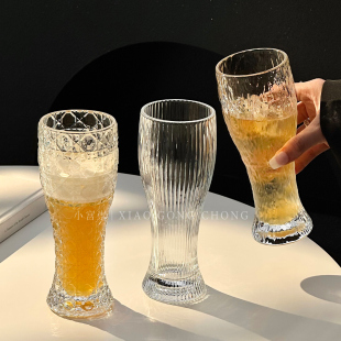 创意刻花啤酒杯家用大容量玻璃杯高颜值精酿杯扎啤杯高档喝水杯子