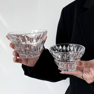 复古ins浮雕甜品碗水晶玻璃刻花早餐燕麦水果沙拉碗雪糕冰淇淋碗