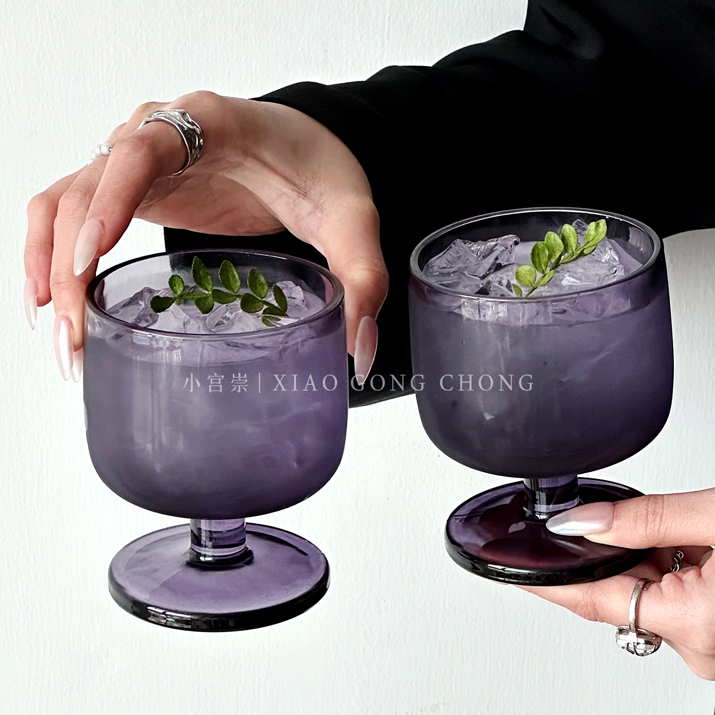 小众设计复古矮脚圆墩玻璃杯高级感美式咖啡杯冷饮杯特调鸡尾酒杯