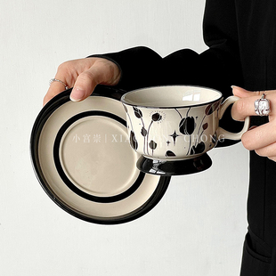 芬兰中古咖啡杯碟手绘铿锵玫瑰拿铁杯陶瓷杯马克杯下午茶杯碟套装