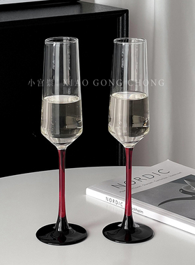 欧式红杆香槟杯家用高级感创意水晶玻璃红酒杯高脚杯一对起泡酒杯