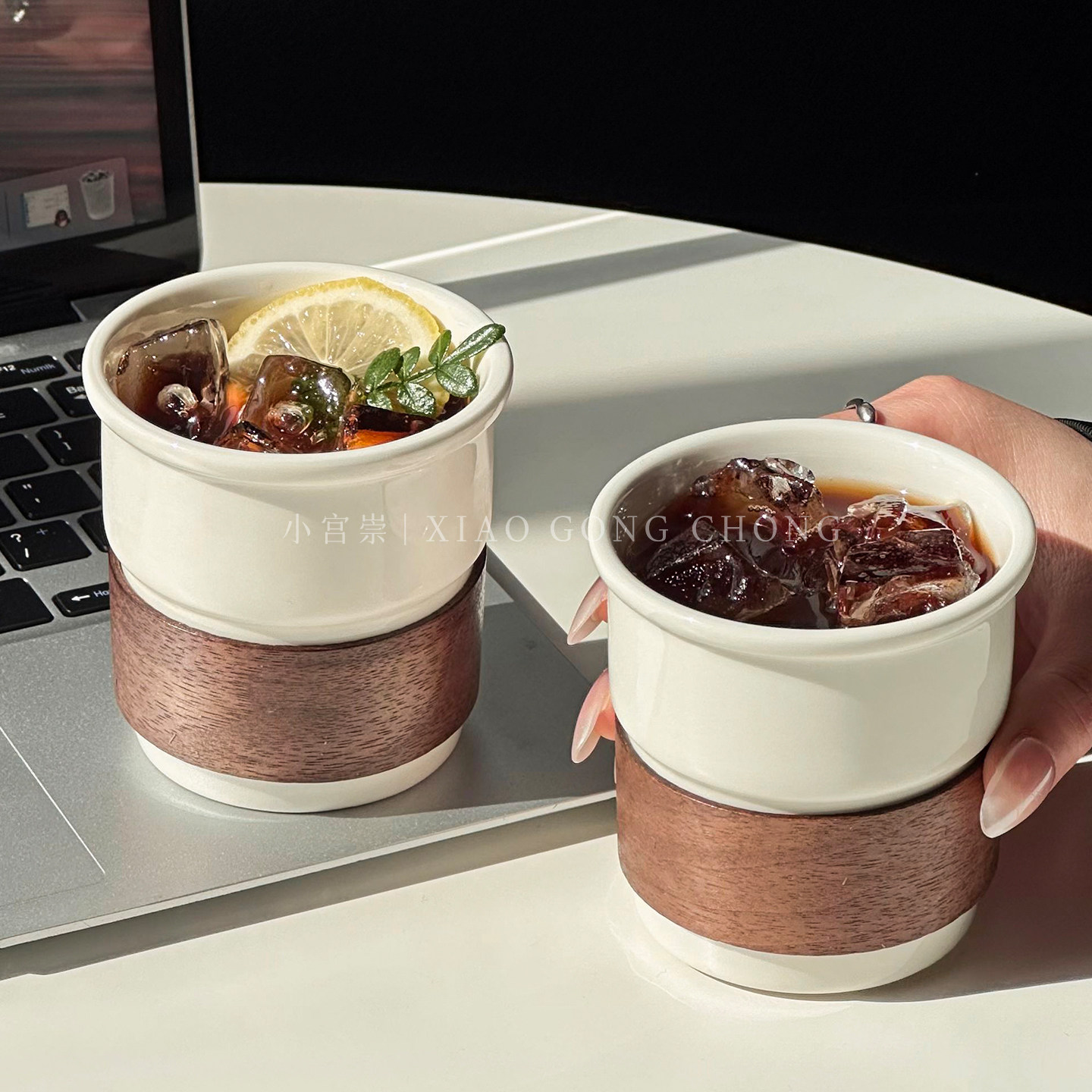 ins风简约白色陶瓷手握杯随手咖啡拿铁杯防烫竹套水杯早餐牛奶杯