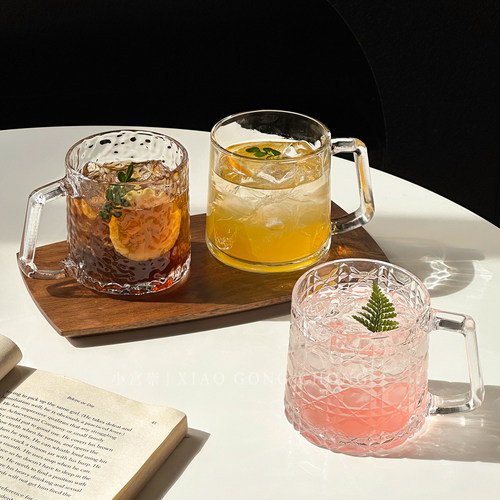 ins风玻璃刻花咖啡杯家用饮品杯