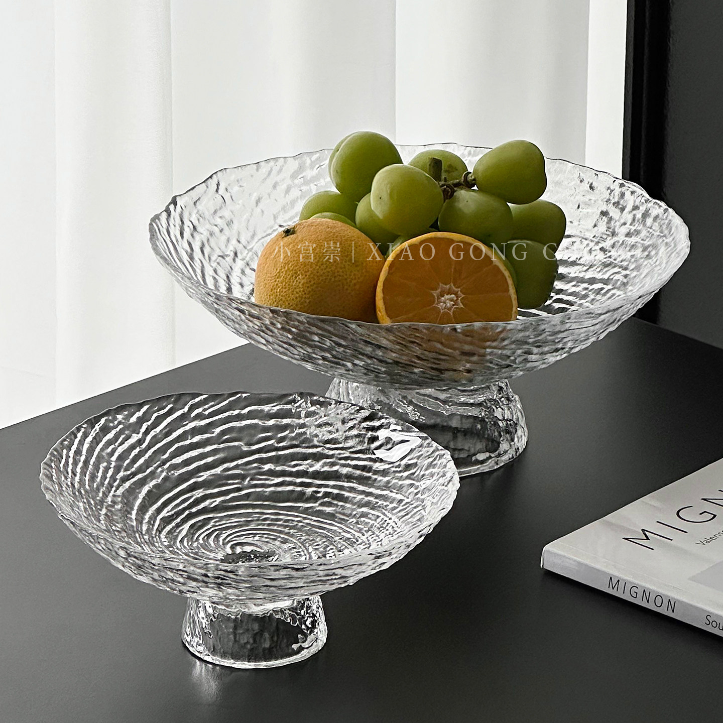 精致水果盘家用客厅茶几高颜值水晶玻璃糖果盘高脚零食干果托盘