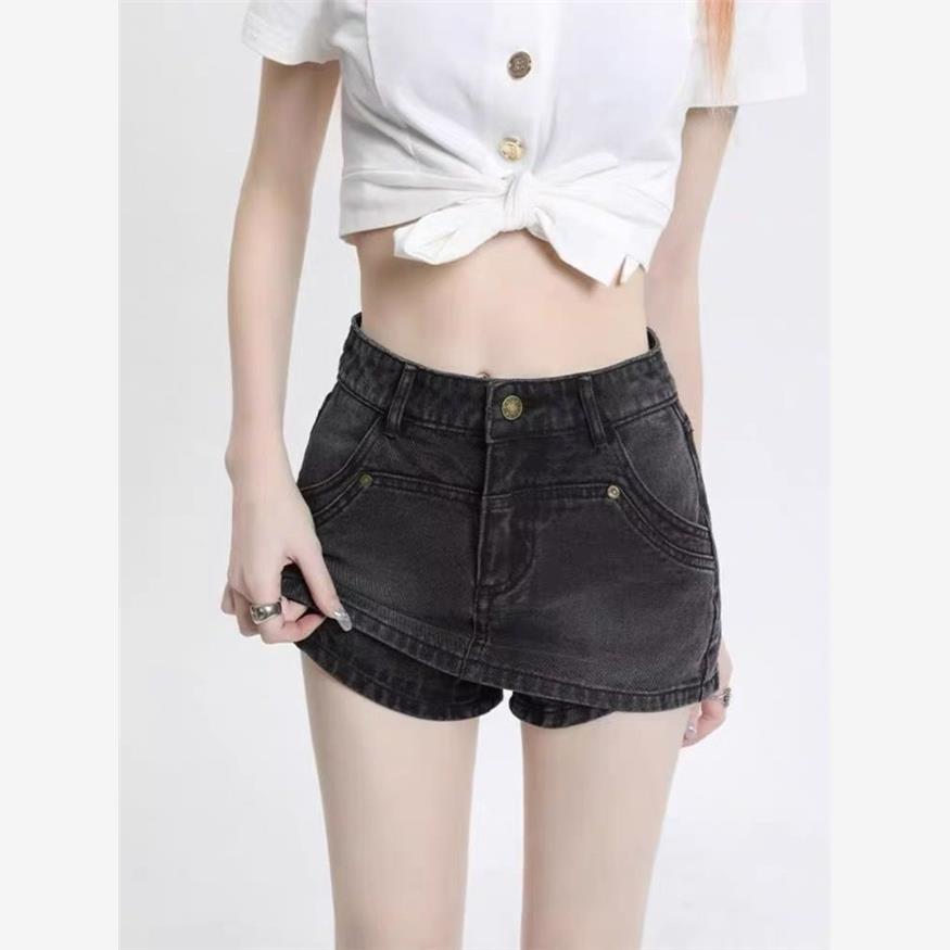 港风复古小个子牛仔半身裙女夏季高腰显瘦a字辣妹包臀短裙裙裤ins