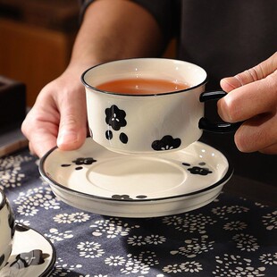 法式复古田园风山茶花咖啡杯碟蛋形杯子手捏手绘下午茶精致陶瓷杯