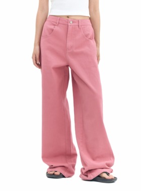 ARCHIVUM 直筒宽松水洗老爹裤 立体剪裁树莓粉牛仔裤 中高腰长裤