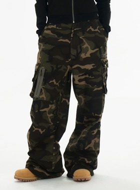 ARCHIVUM 廓型直筒工装裤立体剪裁迷彩裤 复古水洗老爹裤男女同款